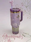 **Stanley Floral Purple 40oz Tumbler – Stainless Steel Insulated Travel Mug with Handle & Straw**