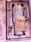 **Stanley Floral Purple 40oz Tumbler – Stainless Steel Insulated Travel Mug with Handle & Straw**